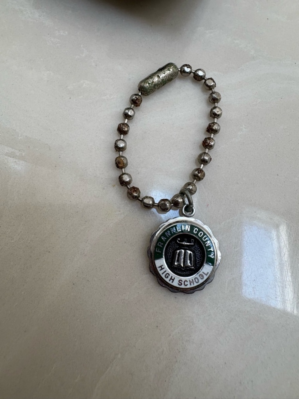 Vintage School Charm Keychain - Silver & Green
